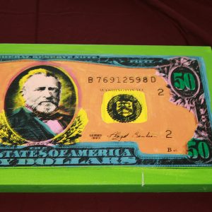 STEVE KAUFMAN (SAK) OLD $50 BILL GREEN ORIGINAL SIGNED ART