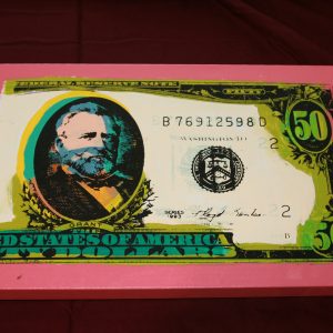 STEVE KAUFMAN (SAK) OLD $50 BILL PINK ORIGINAL SIGNED ART
