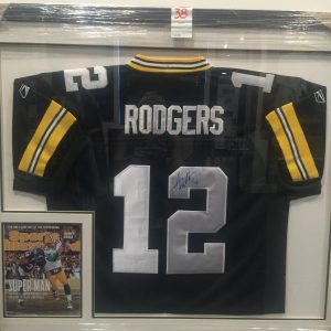 AARON RODGERS AUTHENTIC AUTOGRAPHED NFL JERSEY FRAMED PIECE