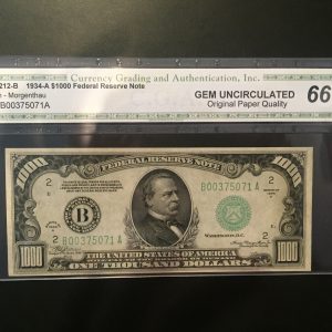 $1000 U.S. BILL CGA 66 GEM