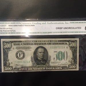 $500 U.S. BILL CRISP UNC 62
