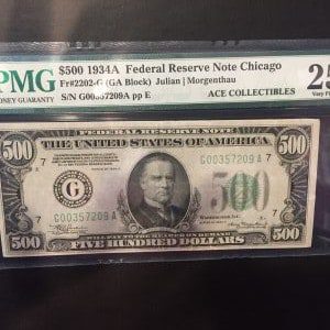 $500 U.S. BILL PMG 25 VERY FINE
