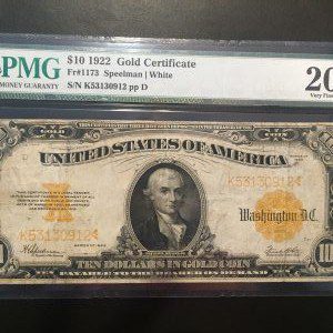 $10 U.S. BILL PMG  20 VERY FINE