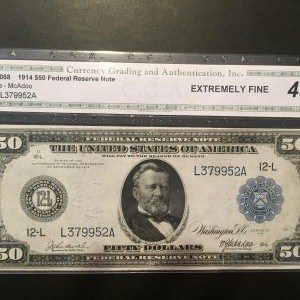 $50 U.S. BILL CGA EXTREMELY FINE 45 STAR