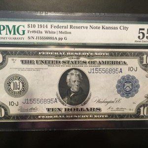 $10 U.S. BILL PMG ABOUT UNC 55 EPQ