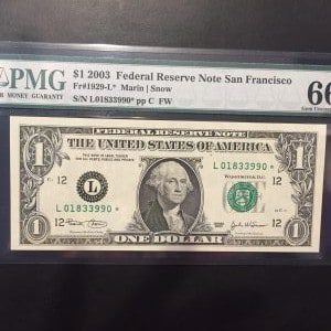 $1 U.S. BILL  PMG GEM UNC 66