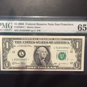 $1 U.S. BILL  PMG 65 GEM UNC