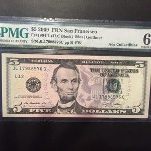 $5 U.S. BILL  PMG SUPERB GEM UNC 67 EPQ