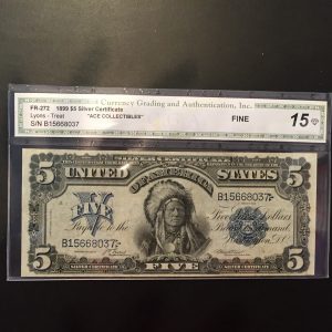 $5 U.S. BILL  CGA FINE 15 GEM