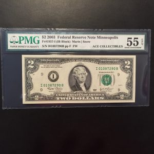 $2 U.S. BILL  PMG ABOUT UNC 55 EPQ