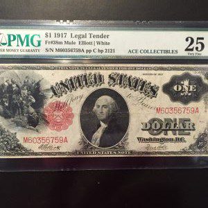 $1 U.S. BILL PMG VERY FINE 25 NET