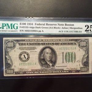 $100 U.S. BILL PMG  VERY FINE 25