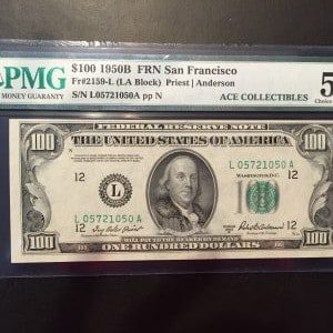 $100 U.S. BILL PMG  CHOICE ABOUT UNC 58 NET