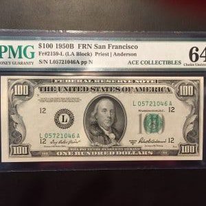 $100 U.S. BILL PMG  CHOICE  UNC 64 EPQ