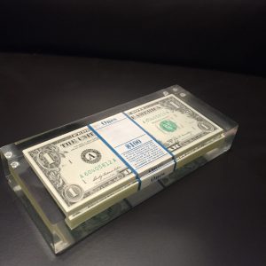 1969 100/$1 DOLLAR BILLS IN GLASS ACRYLIC CASE