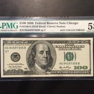 $100 U.S. BILL  PMG CHOICE ABOUT UNC 58 EPQ