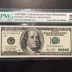 $100 U.S. BILL  PMG ABOUT UNC 55 EPQ