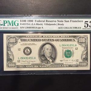 $100 U.S. BILL  PMG ABOUT UNC 53 EPQ
