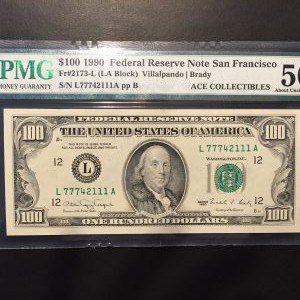 $100 U.S. BILL  PMG ABOUT UNC 50 EPQ