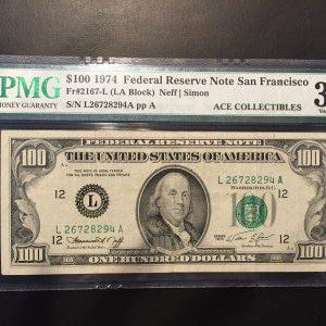 $100 U.S. BILL  PMG VERY FINE 30