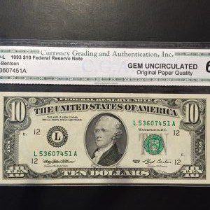 $10 U.S. BILL  GEM UNC 67