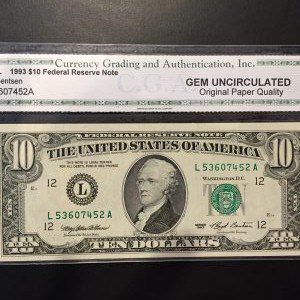 $10 U.S. BILL  GEM UNC 65