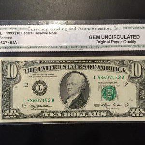 $10 U.S. BILL GEM UNC 65
