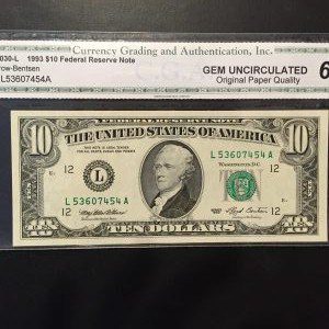 $10 U.S. BILL GEM UNC 66