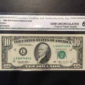 $10 U.S. BILL CGA GEM UNC 65