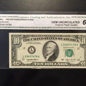 $10 U.S. BILL CGA GEM UNC 68