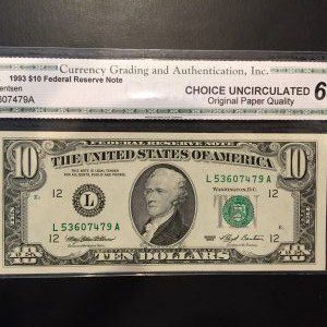 $10 U.S. BILL CGA GEM UNC 64