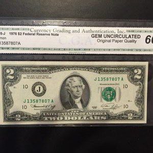 $2 U.S. BILL CGA GEM UNC 66