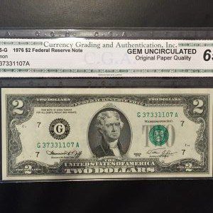 $2 U.S. BILL CGA GEM UNC 65
