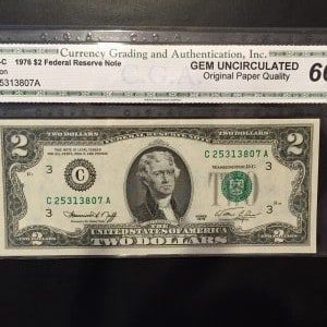 $2 U.S. BILL CGA GEM UNC 66