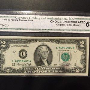 $2 U.S. BILL CGA GEM UNC 64