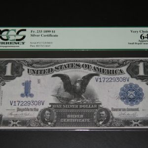 $1 U.S. BILL 1899 SILVER CERTIFICATE PCGS 64