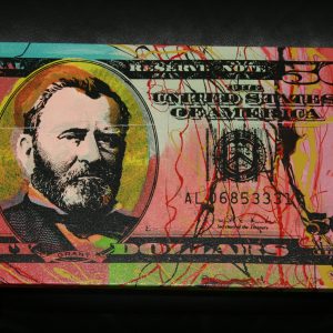STEVE KAUFMAN "OLD $50 DOLLAR BILL" ORIGINAL OIL ON CANVAS PAINT
