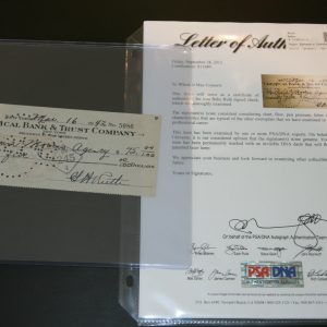 BABE RUTH 1942 AUTHENTIC HANDWRITTEN AND SIGNED CHECK PSA MINT