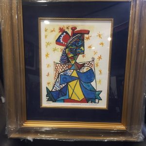 PABLO PICASSO ORIGINAL PRINT "SEATED WOMAN WITH RED AND BLUE HAT