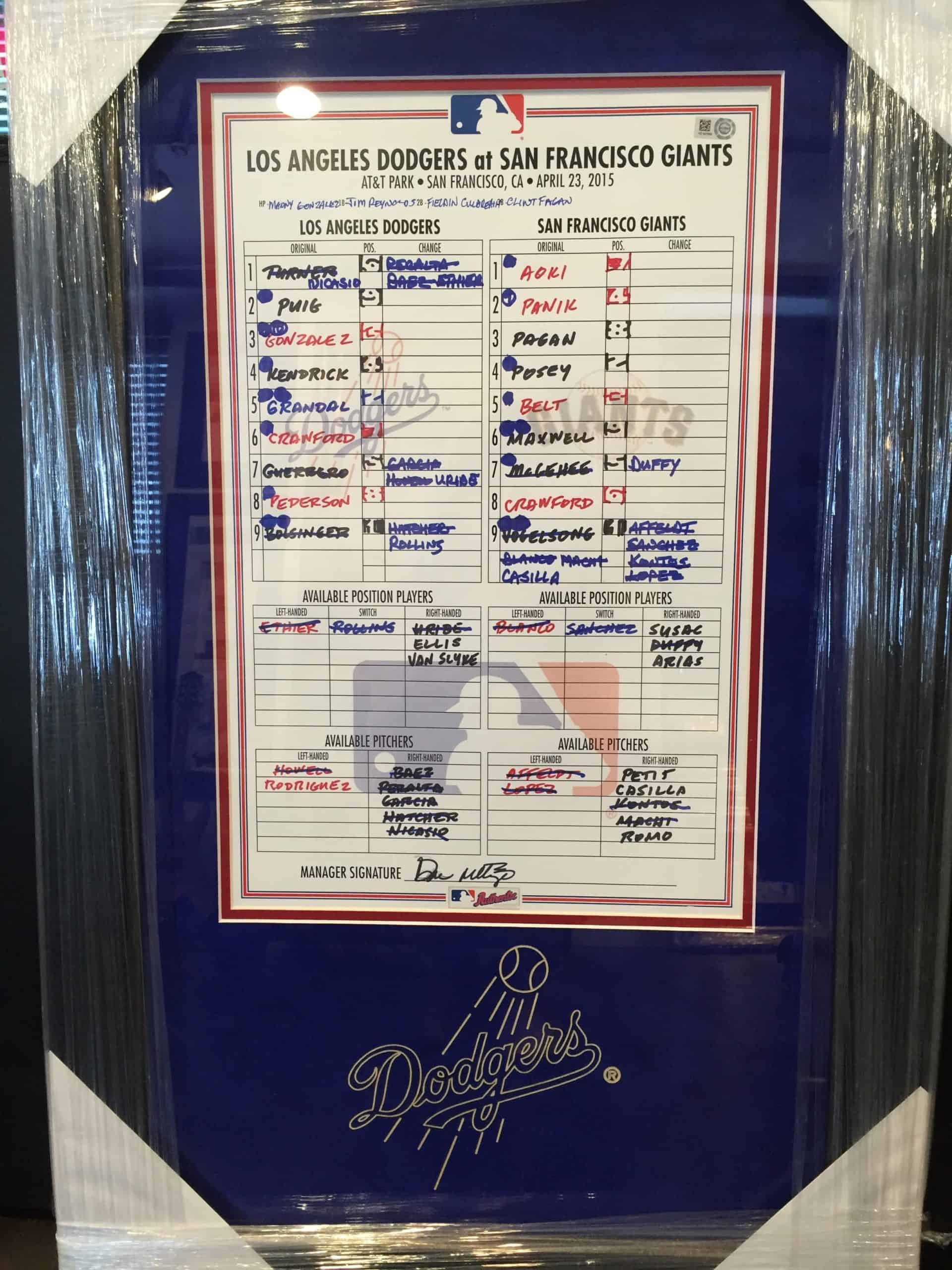 LA DORGERS OFFICIAL GAME LINE-UP CARD