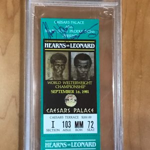 Sugar Ray Leaonard vs. Tommy Hearns signed ticket stub (PSA)