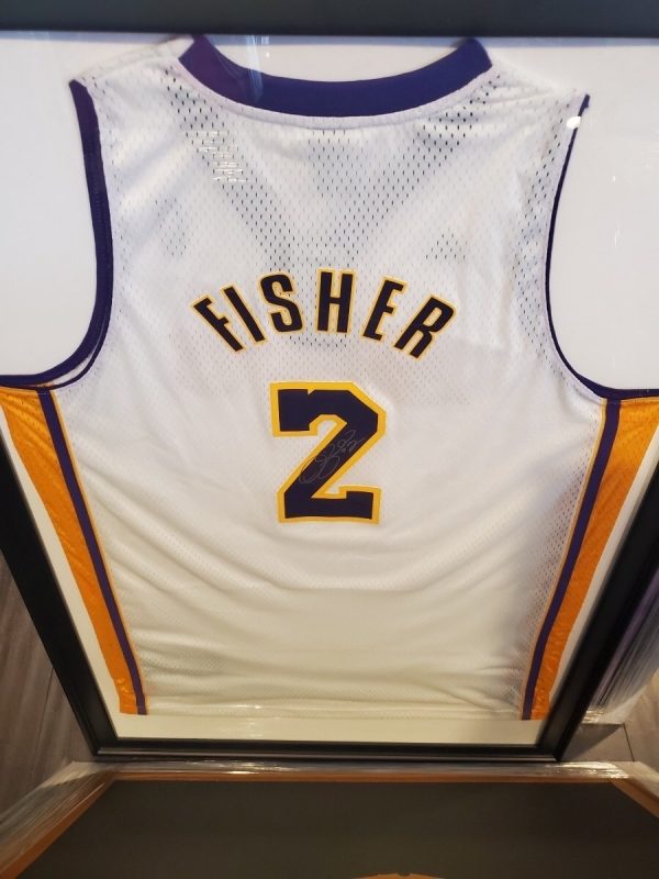 Derek Fisher Autographed Authenticated Lakers Home Jersey Custom framed and matted
