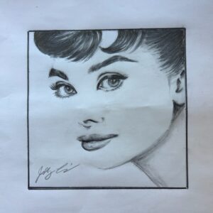 Audrey Hepburn one of a kind Original hand drawing/painting of Breakfast at Tiffanys. Signed by Local Artist Jidy Li